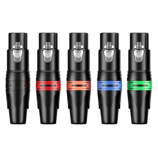 Close-up of 3Pin XLR color head connector, pure copper pin male and female, Canon welding audio microphone plug and socket