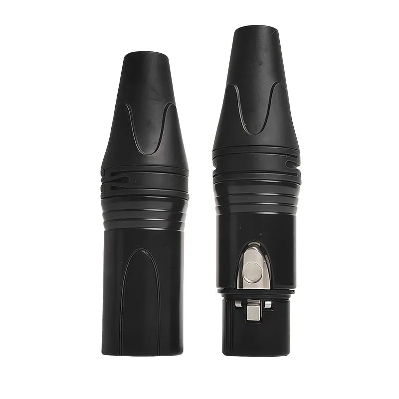 3 pin xlr male to female connector showing metal shell and internal pin structure