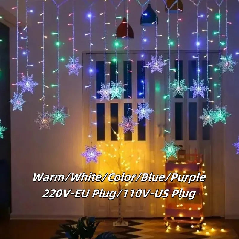 Xmas and Valentine's Day snowflake LED string lights with 8 modes for home and garden