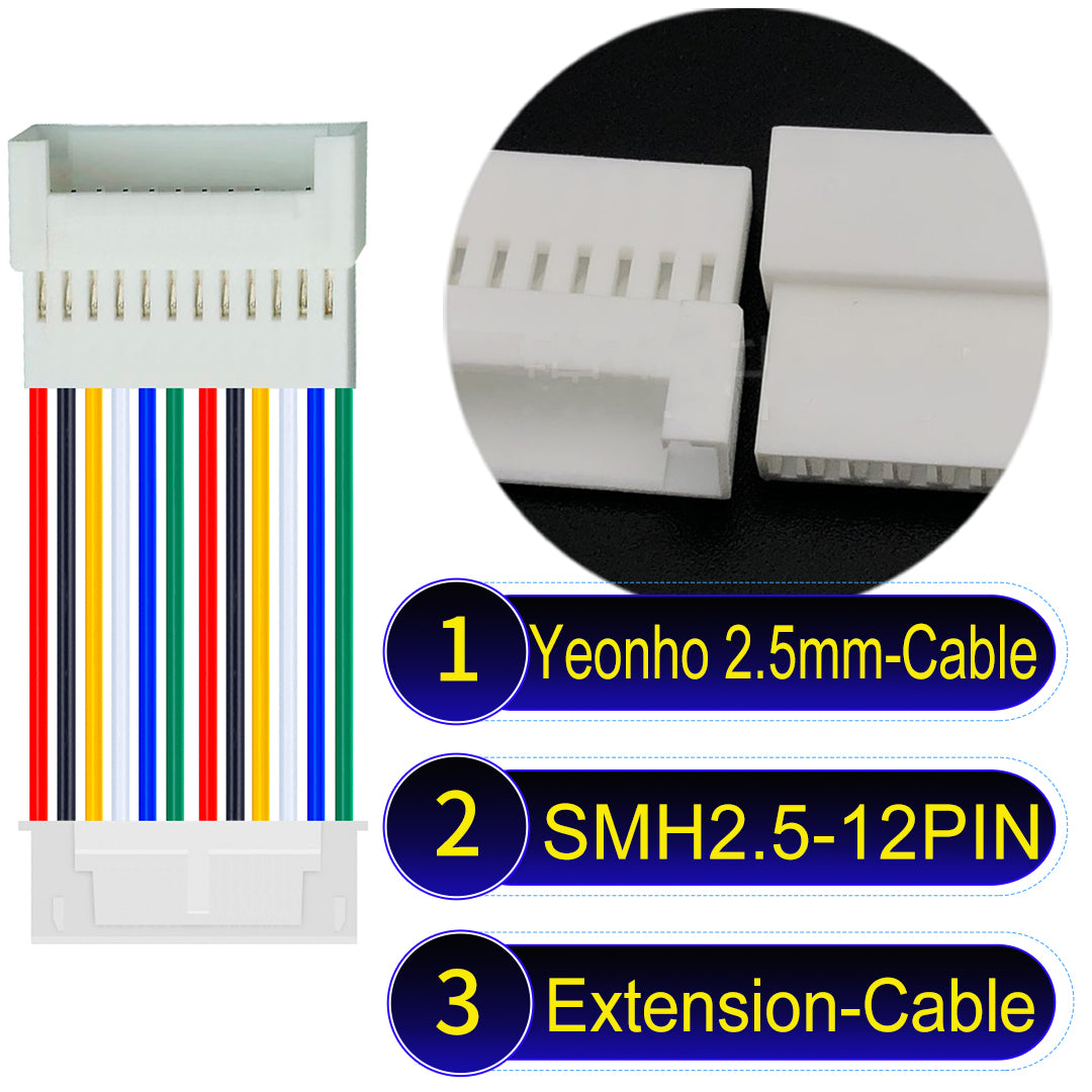 yeonho SMH250 2.54mm 12Pin Male Female Extension Cable, UL1007-certified PVC and 22AWG copper core, suitable for multiple devices.