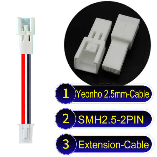 yeonho SMH250 2.54mm 2Pin Male Female Extension Cable, UL1007-certified PVC and 22AWG copper core, suitable for multiple devices.