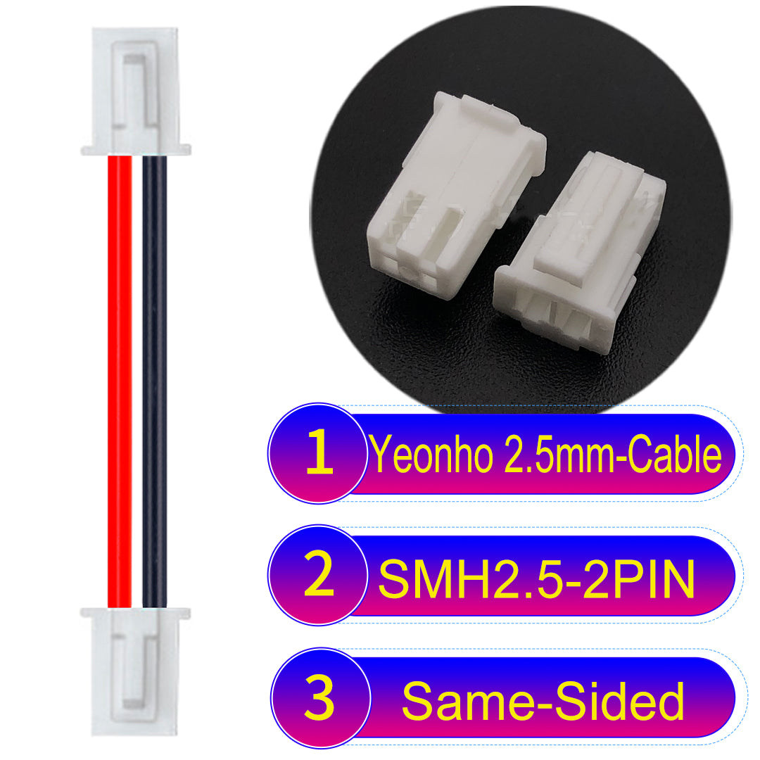 yeonho SMH250 2Pin Same-Side-Head cable, 2.54mm pitch, UL1007 certified, reliable for LED lighting and industrial equipment connections.