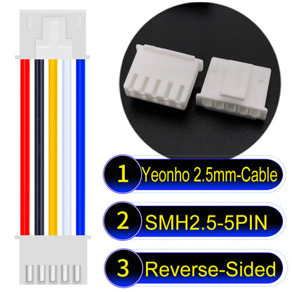 yeonho SMH250 2.54mm 5Pin Reverse-Side-Head cable, UL1007-certified PVC and 22AWG copper core, suitable for multiple devices.