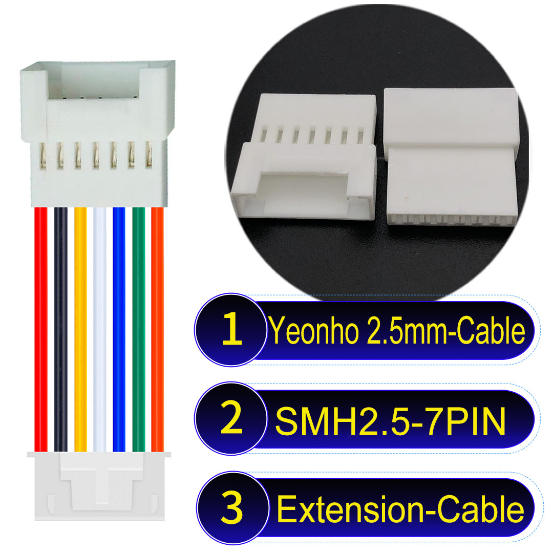 yeonho SMH250 2.54mm 7Pin Male Female Extension Cable, UL1007-certified PVC and 22AWG copper core, suitable for multiple devices.
