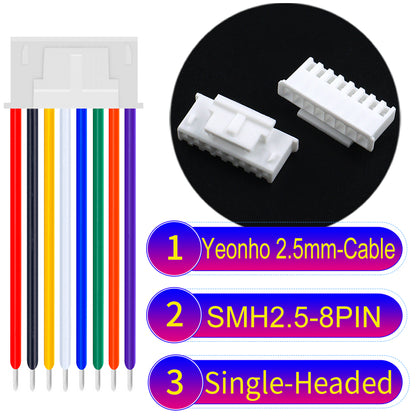 yeonho SMH250 2.54mm 8Pin single-headed cable, UL1007-certified PVC and 22AWG copper core, suitable for multiple devices.