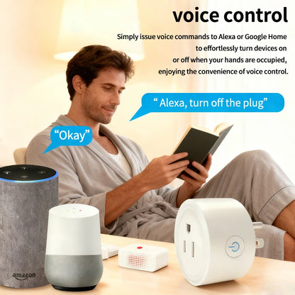 Zigbee Wi‑Fi smart plug with energy monitoring, US outlet, app control via Tuya, timer and scheduling, smart home automation compatible