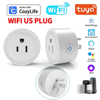 Zigbee Wi‑Fi smart plug US outlet with energy monitoring, compatible with Alexa and Google Home, Tuya app control, timer and schedule function