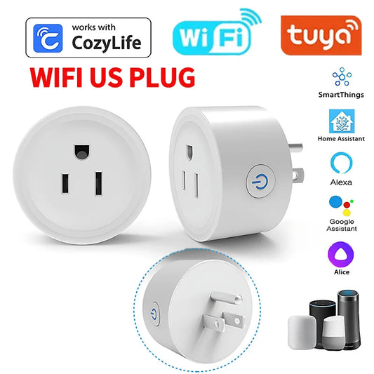 Zigbee Wi‑Fi smart plug US outlet with energy monitoring, compatible with Alexa and Google Home, Tuya app control, timer and schedule function
