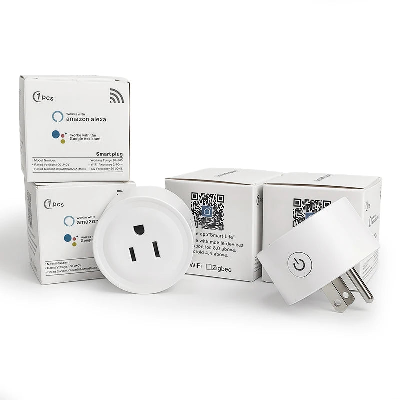 Set of Zigbee Wi‑Fi smart plugs, US outlet, energy monitoring, Tuya app control, timer and schedule function for smart home use
