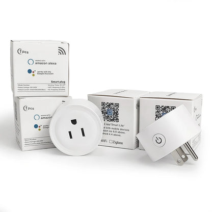 Set of Zigbee Wi‑Fi smart plugs, US outlet, energy monitoring, Tuya app control, timer and schedule function for smart home use