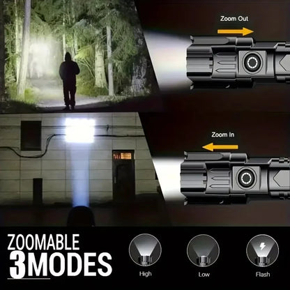 Zoomable high lumens LED torch for outdoor use