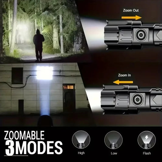 Zoomable high lumens LED torch for outdoor use