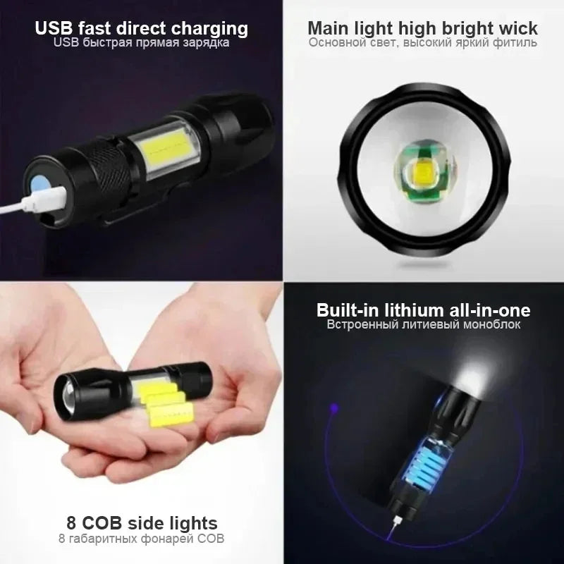 Zoomable LED mini torch with COB XPE lighting