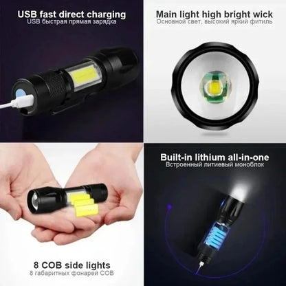 Zoomable LED mini torch with COB XPE lighting
