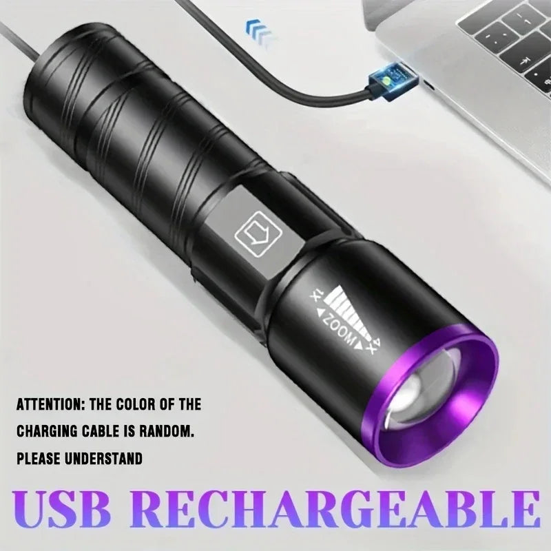 Zoomable UV LED flashlight for inspection use