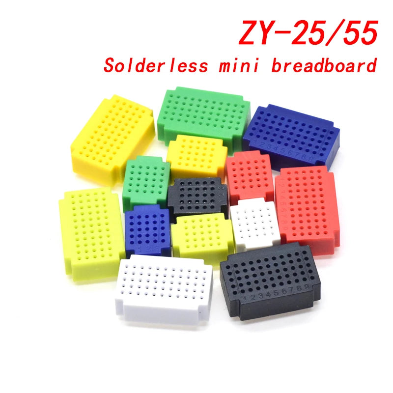 ZY-25/55 mini solderless breadboard PCB test board kit, ideal for DIY electronics, prototyping, Arduino projects, and circuit testing